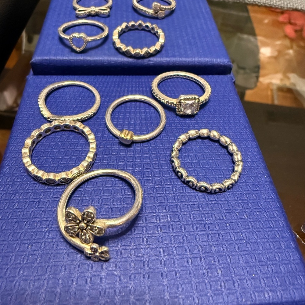 Pandora Silver Floral & Textured Stackable Ring Set - Silver